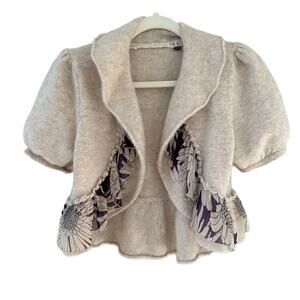 Anthropologie Knitted & Knotted Cropped Ruffled Open Cardigan, Size M